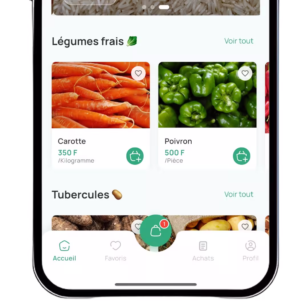 Interface ajout rapide au panier - commande express de tomates et légumes Côte d'Ivoire